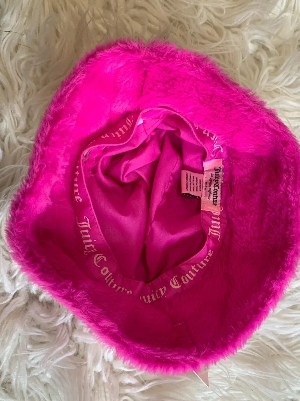 NWT Juicy Couture Faux Fur Bucket Hat Hot Pink Kids Size